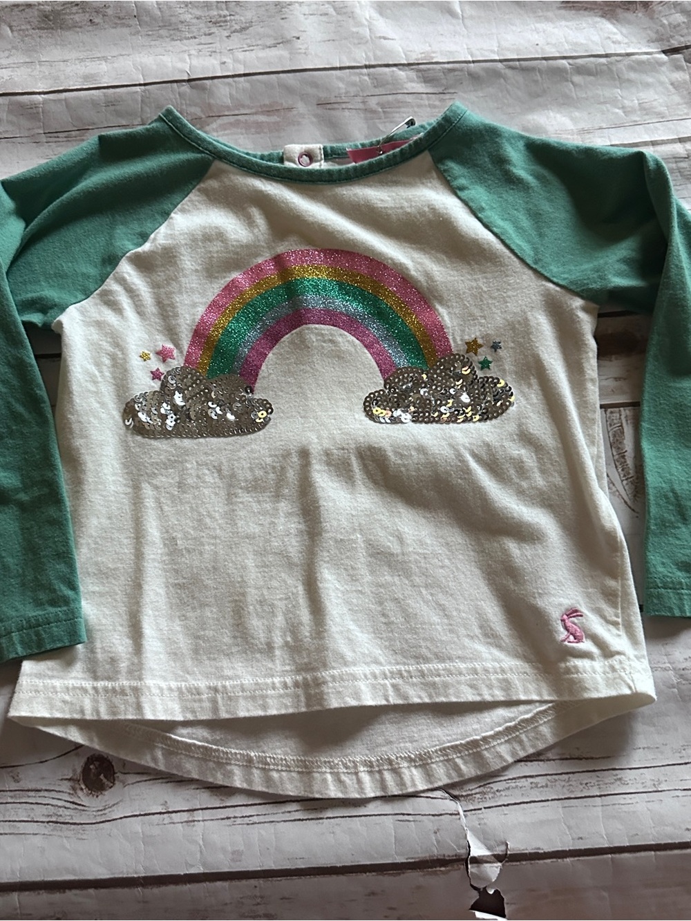 Joules rainbow raglan fair two small spots and tag came off 4y